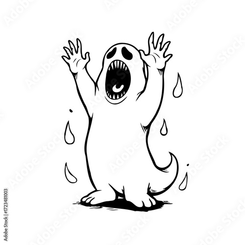Illustration of a frightened ghost figure with dripping tears conveys a spooky halloween emotion