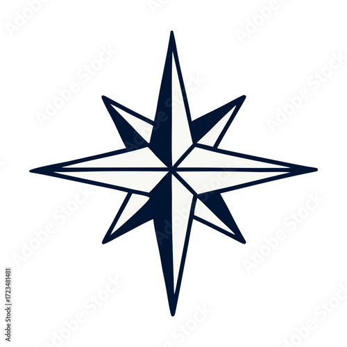 Golden vector compass rose and shiny star shape illustrations for a holiday celebration design