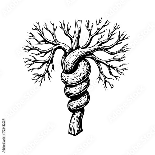 Intricate arboreal knot artwork conveying intertwined fate illustrating life's complexities and