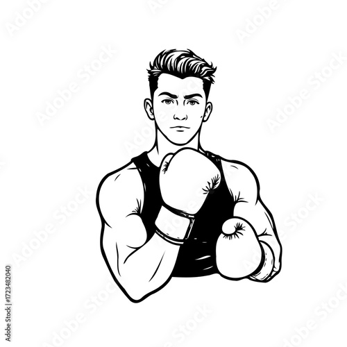 Intense male boxer illustration portraying power determination discipline in a dynamic sports