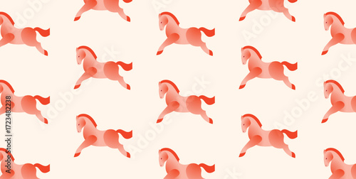 2026 Chinese New Year. Year of the Red Horse. Seamless pattern with zodiac horse in abstract style on light background. Vector decorative illustration for festive design, wallpaper, textile, card