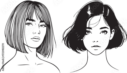Two stylized portraits of women with bob haircuts