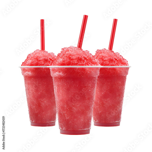Three Refreshing Slushies in Clear Cups with Red - Cool Summer Drinks