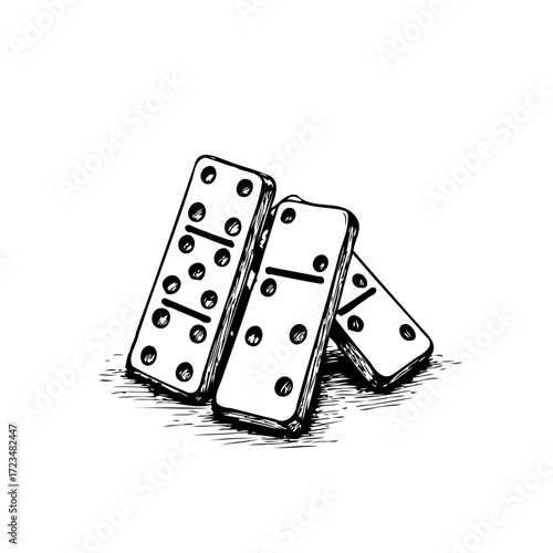 Intricate hand drawn domino tiles arrangement evoking strategy skill game for leisure fun