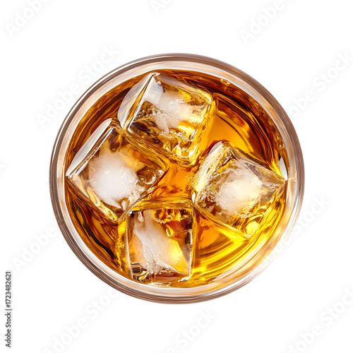 Elegant Top View Whiskey Glass Ice White Background Professional Image