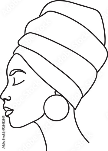 Minimalist line art portrait of a woman wearing a turban