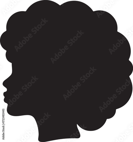 Silhouette of a woman with a large afro hairstyle.