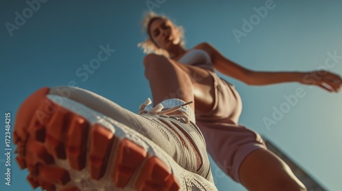 Sports Woman, Low Angle, Female Athlete.