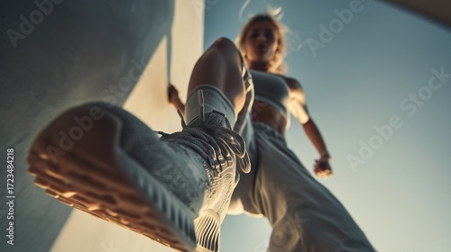 Sports Woman, Low Angle, Female Athlete.