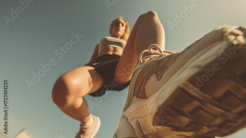 Sports Woman, Low Angle, Female Athlete.