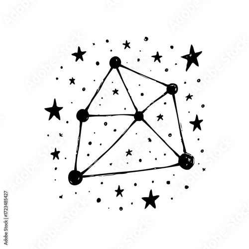 Mystical constellation illustration featuring abstract star alignments against a bright white