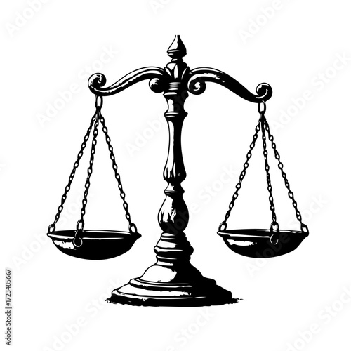 Ornate scales of justice illustration balancing legal principles representing fairness and