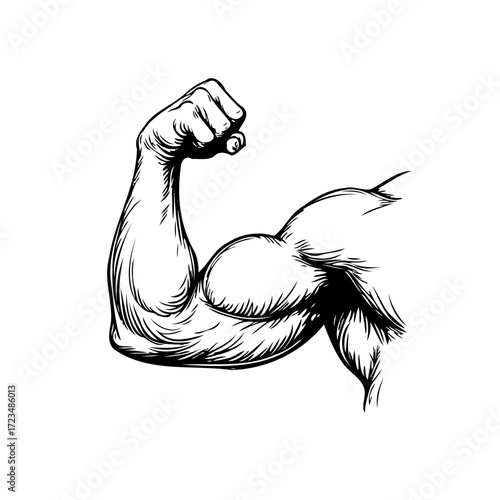 Powerful biceps artistic sketch featuring strength concept for motivation and athletic physique