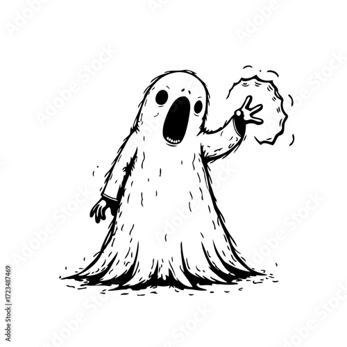 Spooky apparition reaching out with supernatural energy and making a frightening halloween