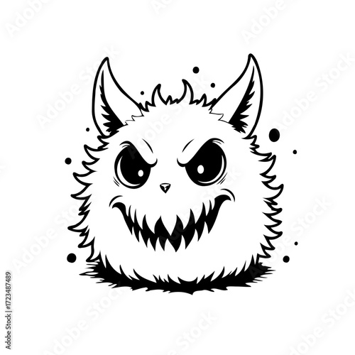 Spooky black and white monster cartoon, perfect for Halloween illustrations and thematic, holiday