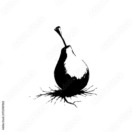 Striking monochrome illustration of a pear evoking fragility, impermanence, and the beauty of