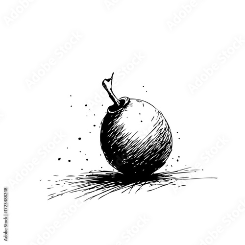 Stylized depiction of an explosive device hand-drawn style black and white illustration of a