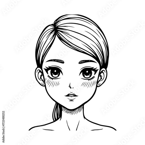 Stylized drawing of a young woman with a classic manga appearance, emphasizing beauty and expression
