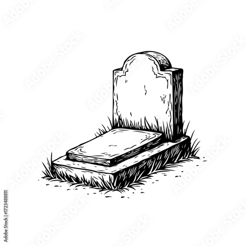 Vintage gravestone illustration evokes somber reflection on time passing and the ephemeral nature