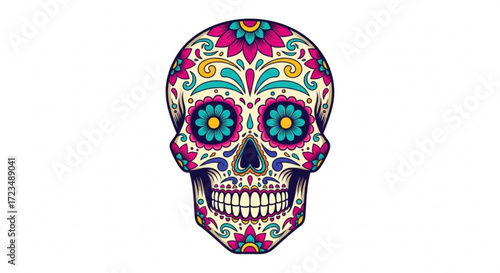 Dia de los muertos sugar skull vector illustration with colorful floral design for day of the dead celebration