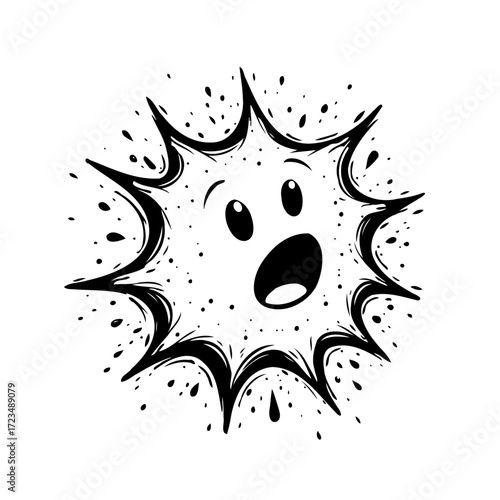 Whimsical astonishment graphic art illustration featuring expressive facial features and dynamic
