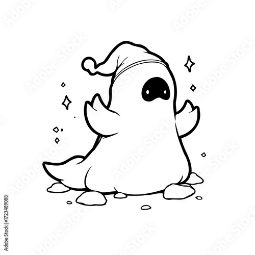 Whimsical apparition with slumber cap a cartoonish specter outlined a delightful Halloween night