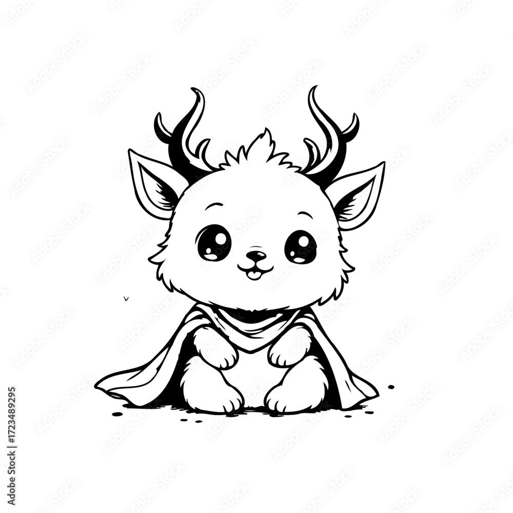 Obraz premium Whimsical cartoon creature adorned with charming antlers and a cape invites playful artistic