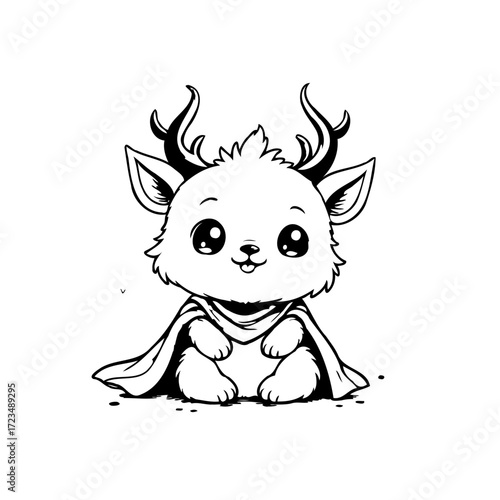 Whimsical cartoon creature adorned with charming antlers and a cape invites playful artistic