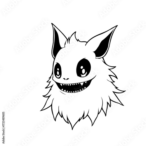 Whimsical creature illustration featuring a stylized fluffy monster with pointed ears and a