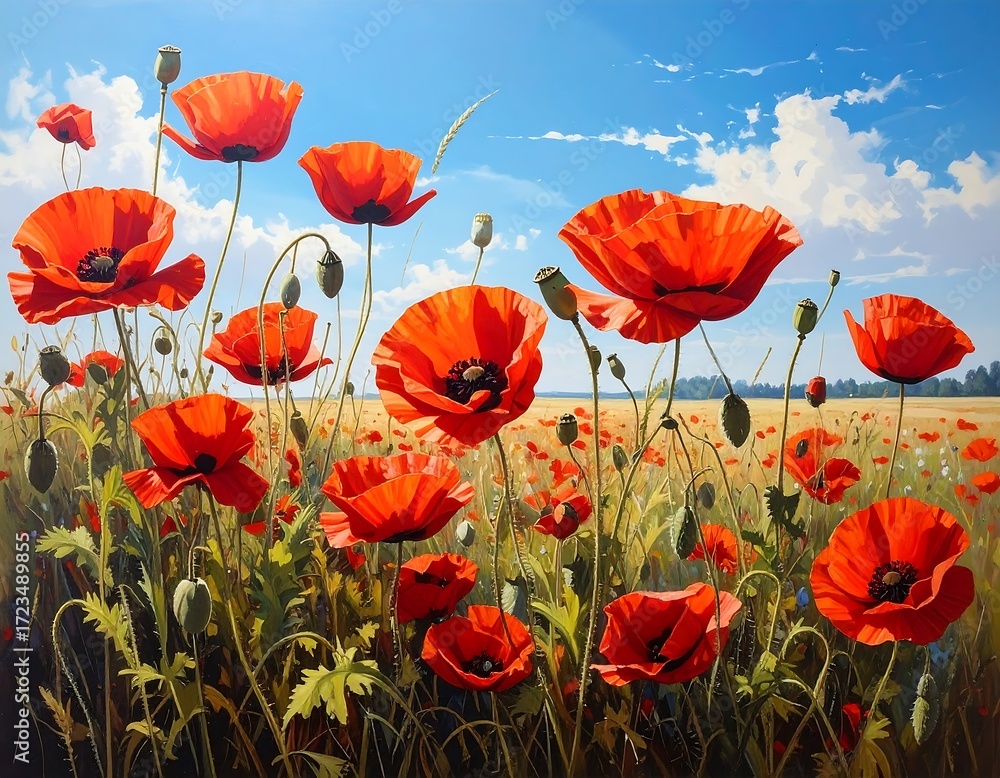 Obraz premium Vibrant poppy field under a bright sky