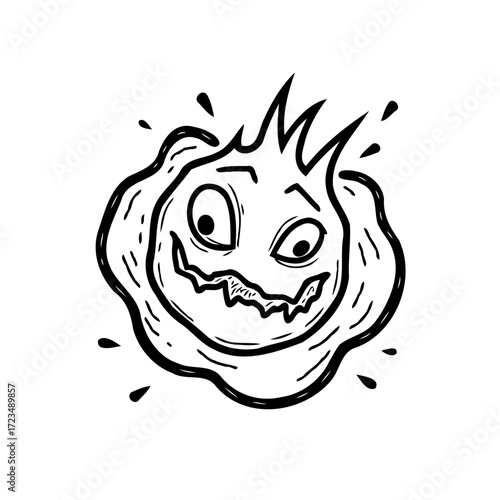 Whimsical doodle illustration of a comical character with spiky hair and goofy expression isolated