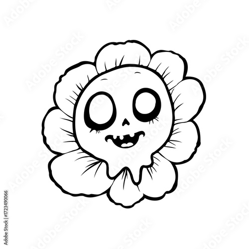 Whimsical floral skull illustration: A playful combination of life and death in unique artwork