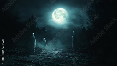 Night Coming Down The Ghosts In The Foggy Forest 