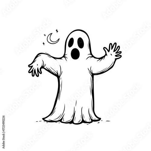 Whimsical ghostly apparition illustration on white backdrop a festive halloween season design and