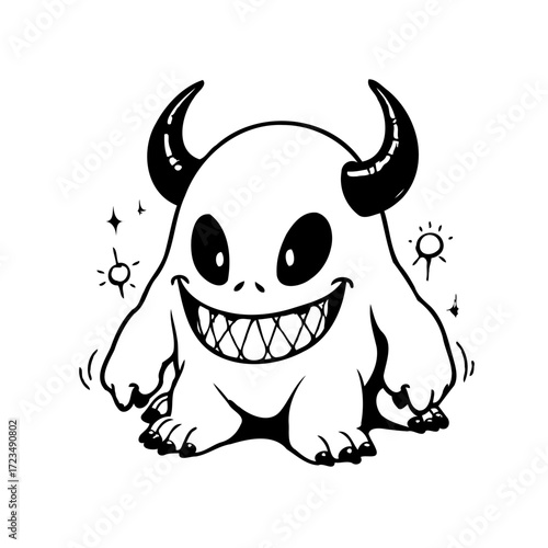 Whimsical horned creature with a toothy grin offering an intriguing and unique design element for