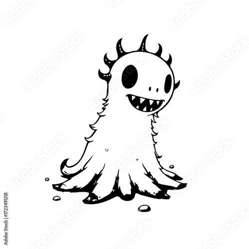 Whimsical monster illustration in black and white for children's book or playful designs with