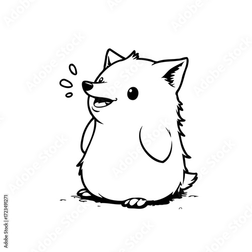 Whimsical outlined canine creature emitting joyful breath artful contour drawing for diverse