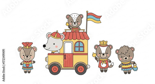 Cute cartoon animal circus parade illustration for kids books and creative projects design vector graphic