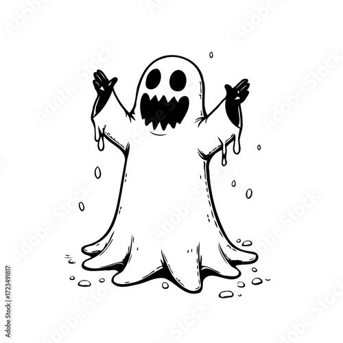 Whimsical spooky ghost illustration floating with dripping effect perfect for halloween themed