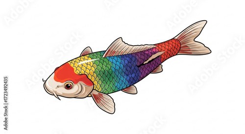Rainbow koi fish drawing illustration colorful scales japanese carp design beautiful vibrant aquatic animal art