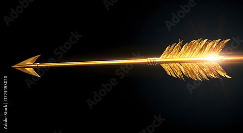 Golden Arrow with Feathers - Glowing Ancient Weapon