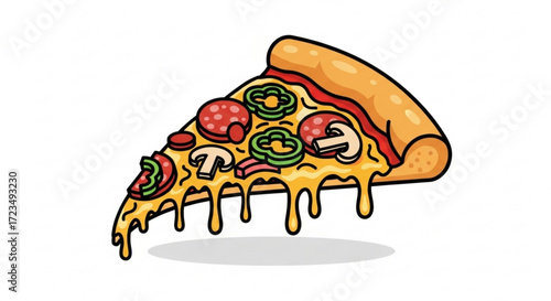Mouthwatering pizza slice illustration the design features a delicious slice of pizza with pepperoni, mushroom, pepper and cheese