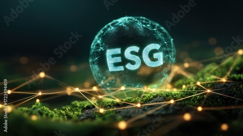 Innovative ESG Concept with Digital Globe and Green Landscape