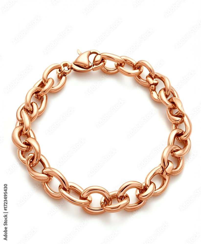 Obraz premium Elegant rose gold chain bracelet featuring large interlocking links, showcasing a polished finish and a secure clasp, perfect for fashion accessories and jewelry collections