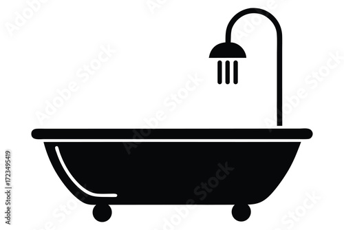 Bathtub icon in solid black, isolated on white background