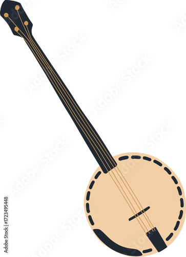 Banjo with black and tan strings on white