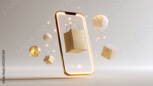 Golden music notes float elegantly over a red background on a digital smartphone screen representing modern business communication technology

