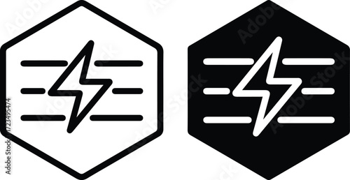 Hexagon lightning icon, energy power symbol, electric technology concept