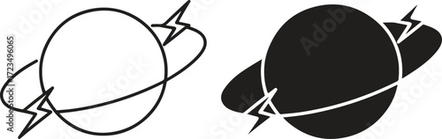 Planet lightning icon, space energy symbol, futuristic cosmic power concept