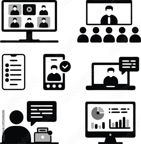 Online Meeting and Webinar Icon Set